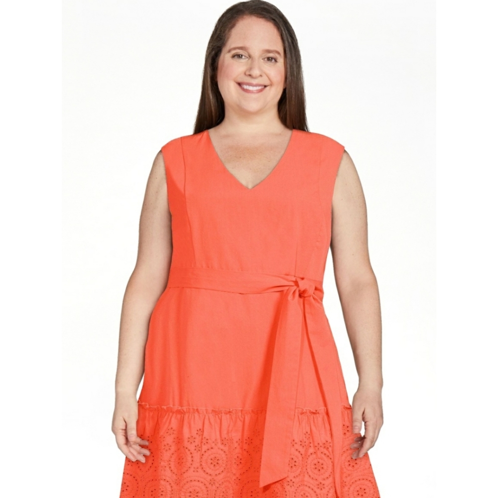 NWT Time and Tru Women's Short Sleeve Eyelet Ruffle Dress with Belt